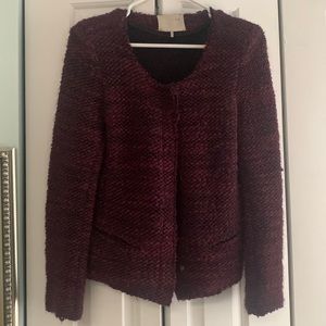 IRO “Shena” burgundy boucle sweater jacket